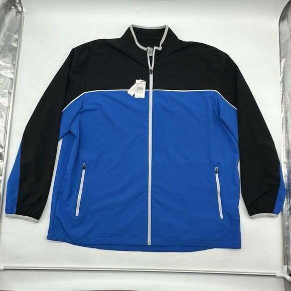 Callaway Hydrofuge Men’s 2XL Blue & Black Color Block Full Zip Golf Jacket NWT - Picture 1 of 10
